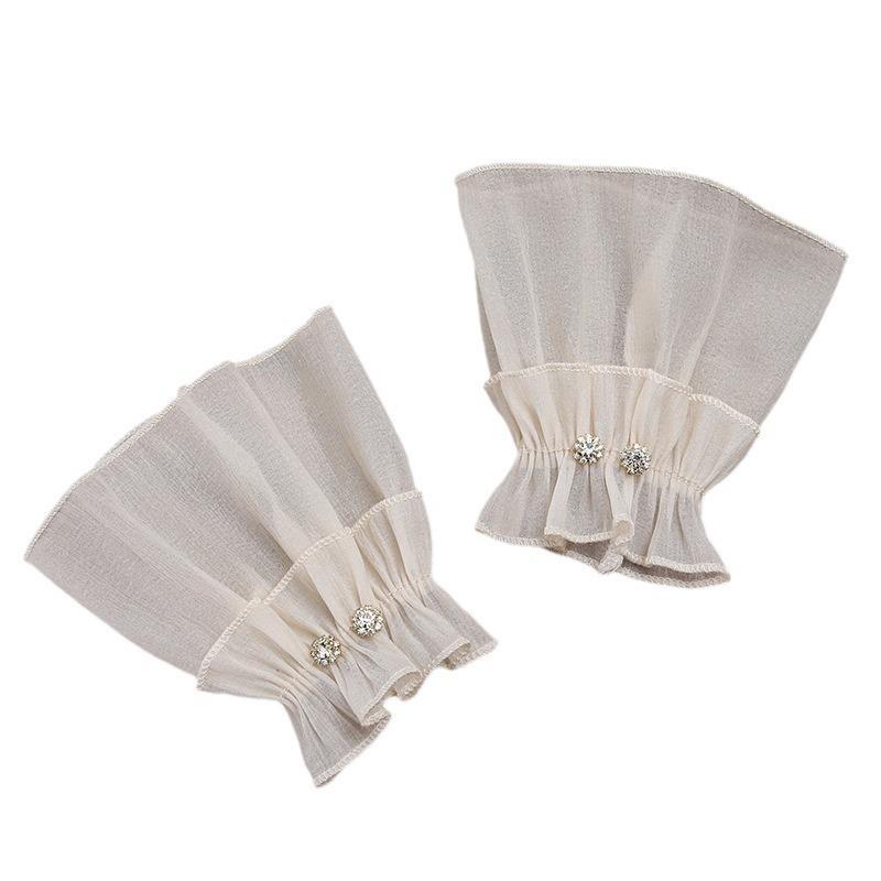 付け袖 女性用 レース フェイク スリーブ セーター スウェット ニット ベージュ 黒 白 ラインストーン リボン ショート おしゃれ 秋