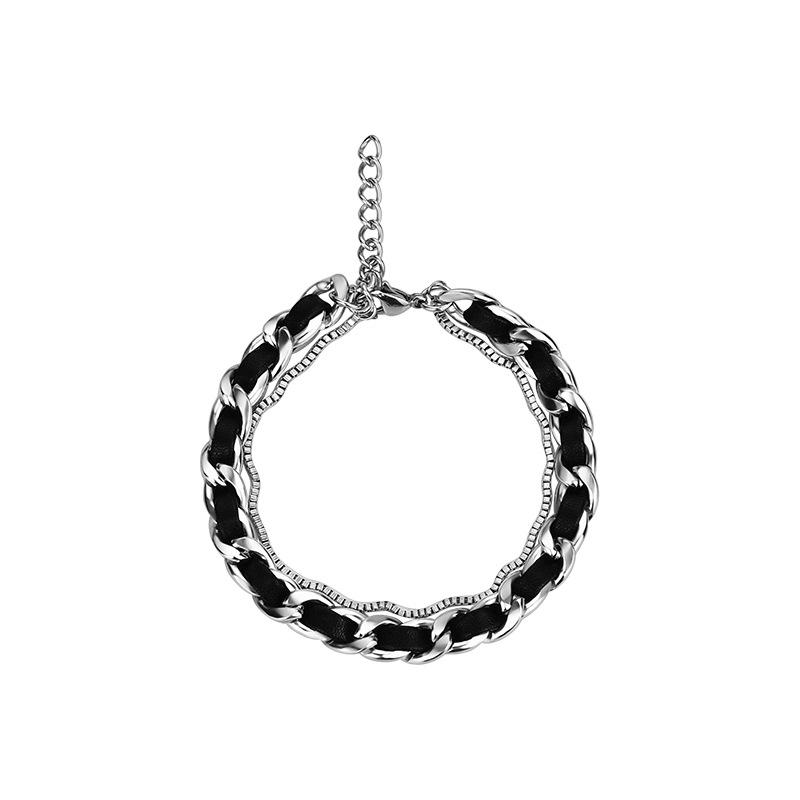 Titanium - ブレスレット メンズ レザー チタン鋼 細い チェーン 重ね付け風 ヒップホップ 手首 アクセサリー シンプル 個性的 韓国 おしゃれ 上品 普段使い
