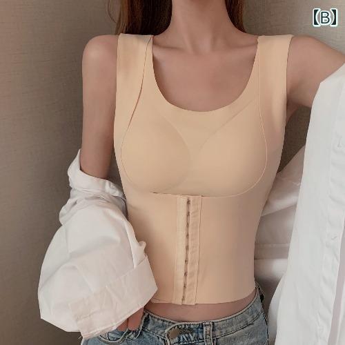 ウエストニッパー 大きいサイズ レディース 補正下着 タンクトップ コルセット ブラジャー ホック 調節可能 お腹 引き締め スリム フィット シンプル 無地 黒 肌色