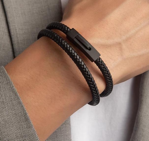 ブレスレット メンズ レザー 編み込み 革 ロープ ヴィンテージ風 アクセサリー ダブルループ アンクレット シンプル プレゼント 黒 茶 青