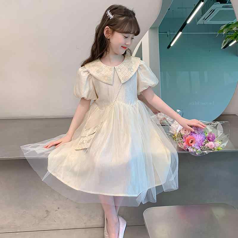 ワンピース キッズ 発表会 子供 女の子 ドレス 夏 妖精 プリンセス おしゃれ アプリコット 襟 バッグ ..