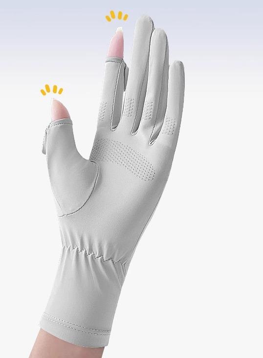 手袋 スマホ対応 夏 軽量 薄手 日焼け対策 ひんやり 涼しい 通気性 ナイロン ストレッチ 2本指 滑り止め 手首ゴム 運転 サイクリング グレー 黒 紫