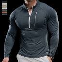 スポーツウェア メンズ 秋 トップス 長袖 Tシャツ ハーフジップ ストレッチ 大きいサイズ スタンドカラー ランニング トレーニング シンプル スポーティ カ...