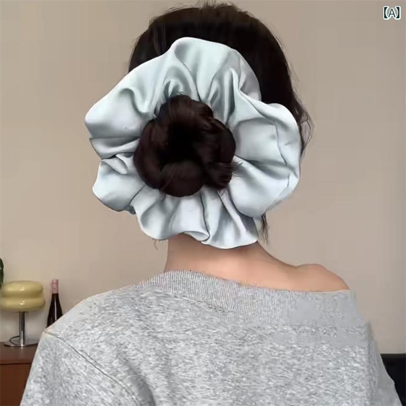 シュシュ かわいい レディース 韓国 サテン 大きめ お団子 ポニーテール ヘアゴム ...
