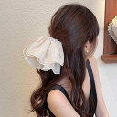 シュシュ かわいい レディース 韓国 プリーツ レース 大きめ ポニーテール ヘアゴム アクセサリー エレガント アイボリー 黒 ベージュ プレゼント 誕生日