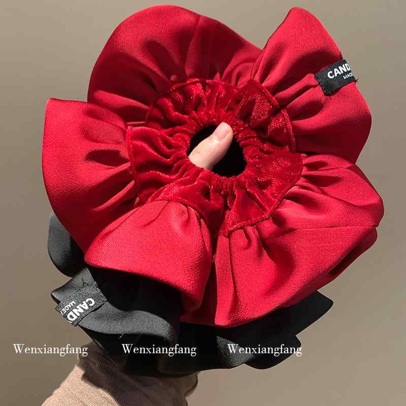 シュシュ かわいい レディース サテン 大きめ お団子 ポニーテール ヘアゴム アクセサリー フレンチ レトロ 無地 赤 黒 ピンク プレゼント 誕生日