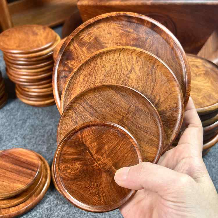 鍋敷き おしゃれ ローズウッド 断熱 マット コップ コースター 高温 耐性 家庭用 テーブル 食器 無垢材 火傷 防止 ポット プレート ラウンド 薄型