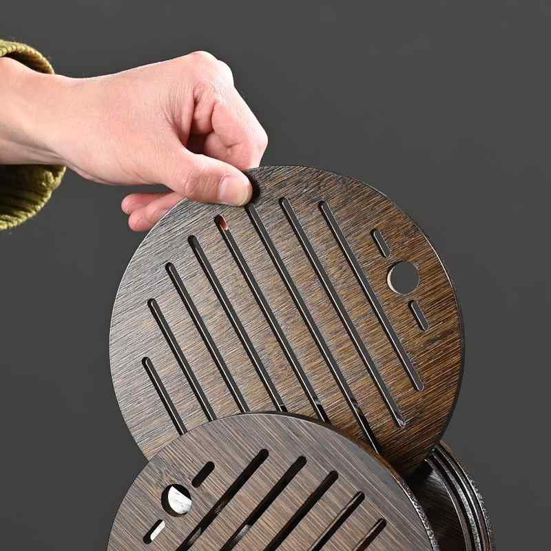 鍋敷き おしゃれ チャイナ風 断熱 マット ダイニング テーブル ラウンド ボウル 竹 ウォールナット 家庭用 プレート 火傷 防止 防水 シンプル 魚 漢字 福 セット