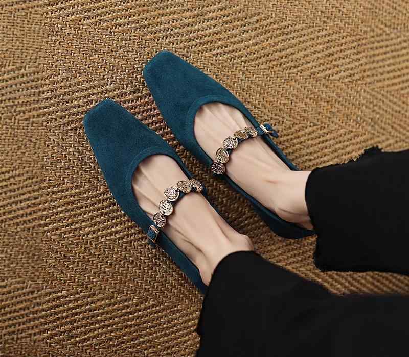 レディース パンプス ローヒール フレンチ 春夏 メリージェーン チャイナ風 スクエアトゥ マイクロファイバー レトロ シープスエード つや消し 青 緑 シンプル おしゃれ おでかけ 普段使い 滑り止め