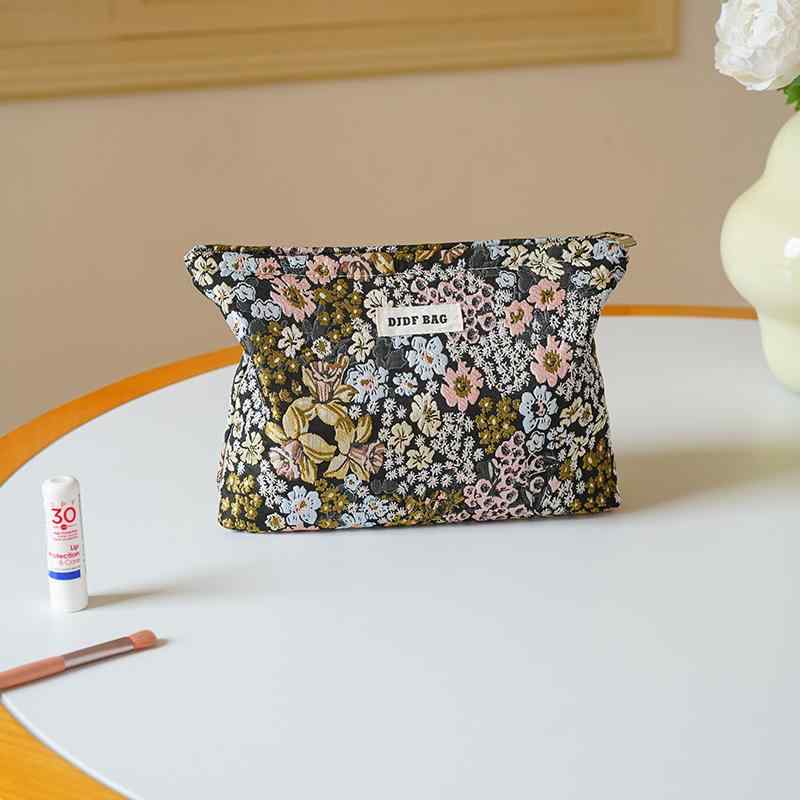 楽天フロントップ楽天市場店ポーチ 花柄 母の日 プレゼント キャンパス 持ち運び 大容量 コンパクト 旅行 化粧品 スキンケア ファスナー マチあり レディース レトロ