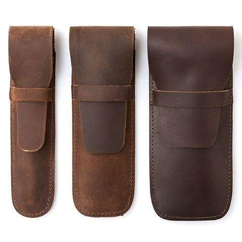 ペンケース 革 レザー レトロ 大人 レディース メンズ ギフト 保護カバー 雑貨 万年筆用 ビジネス オフィス シンプル おしゃれ ステッチ 黒 茶