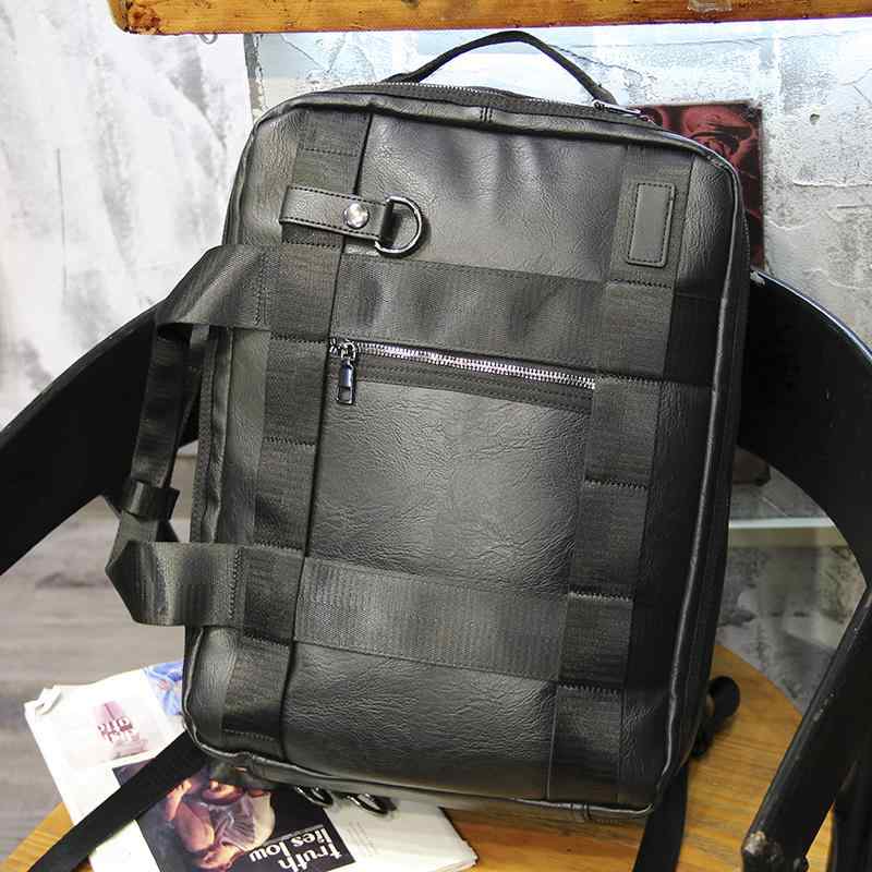 リュック おしゃれ メンズ ポータブル 大容量 PU 柔らかい ファスナー ポリエステル 撥水 シンプル ビジネス 旅行 カジュアル 黒