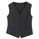 オフィス 制服 ベスト 春秋 レディース 銀行 シャツ 黒 ネイビー グレー 大きいサイズ Vネック シングルブレスト ボタン ポリエステル 柔らか ポケット ...