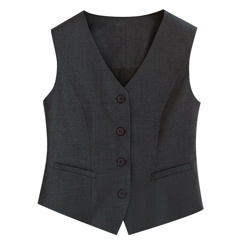 オフィス 制服 ベスト 春秋 レディース 銀行 シャツ 黒 ネイビー グレー 大きいサイズ Vネック シングルブレスト ボタン ポリエステル 柔らか ポケット スカート パンツ