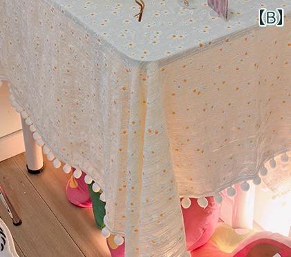 可愛い テーブルクロス キッズ 子供部屋 学習デスク 食卓カバー ダイニング インテリア 模様替え パッチワーク フリル ポンポン スクエア 花 アヒル リボン ピンク ベージュ 3