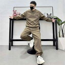 スポーツ メンズ 春秋 カジュアル スウェット セットアップ プルオーバー パンツ ラウンドネック 柔らかい シンプル アウトドア 長袖 暖かい カーキ 大きい...