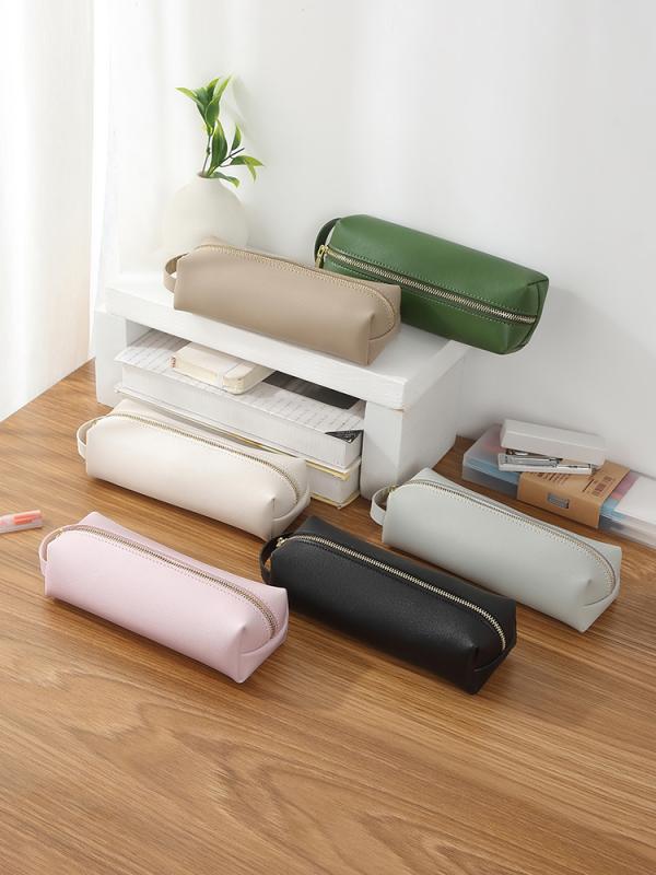 ペンケース 革 レザー PU 大人 レディース メンズ レトロ ビジネス オフィス ジッパー 筆箱 収納ポーチ 大容量 雑貨 ギフト シンプル 無地 おしゃれ ...