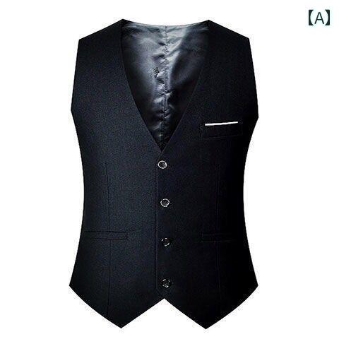 ベスト メンズ 冬 スーツ ビジネス フォーマル 結婚式 パーティー 前開き おしゃれ 韓国 春秋 ノーアイロン シングルブレスト Vネック ポケット 無地 シンプル 黒 青 グレー
