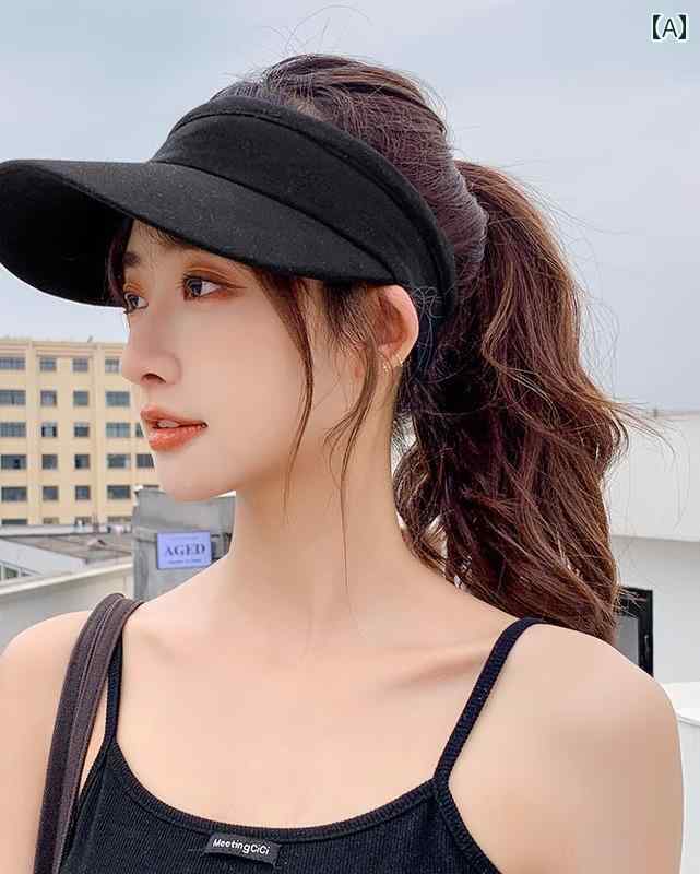 サンバイザー レディース 夏 日焼け対策 帽子 通気性 ガーデニング サイクリング ランニング アウトドア スポーティ カジュアル 黒 黄 紫