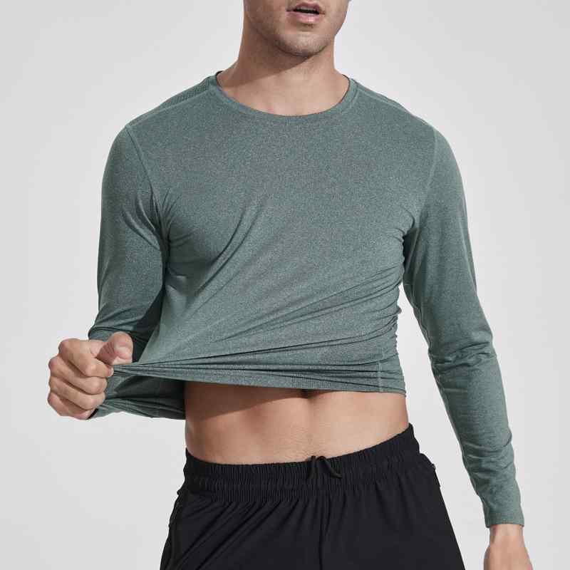 スポーツ メンズ 速乾性 カジュアル ランニング フィットネス ストレッチ 長袖 Tシャツ ラウンドネック シンプル 柔らかい ぴったり 大きいサイズ 緑 グレー 青 トップス