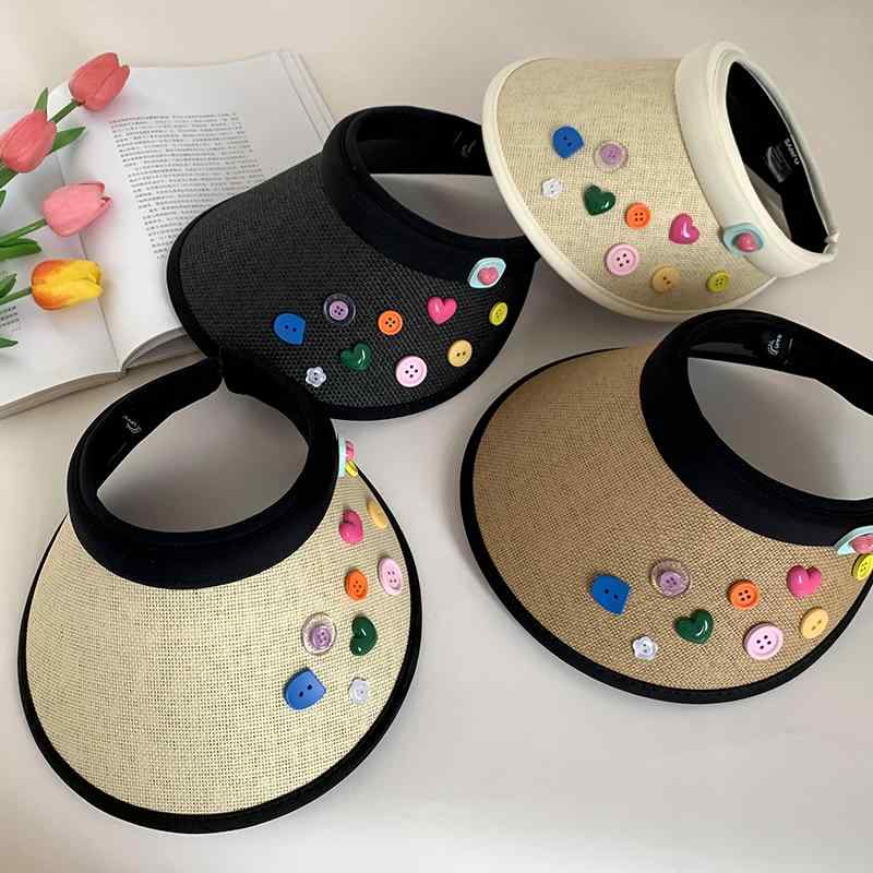 楽天フロントップ楽天市場店サンバイザー レディース 夏 ストローハット つば広 わら編み 日焼け対策 通気性 吸湿性 ガーデニング ウォーキング サイクリング アウトドア 個性的 ボタン付き かわいい ベージュ 茶 黒