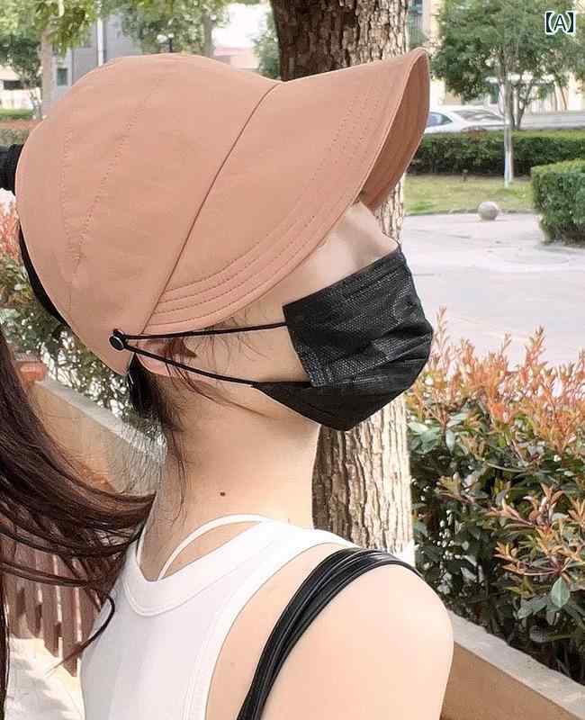 帽子 レディース 夏 サンバイザー キャップ 日焼け対策 通気性 ポニーテール お団子 サイクリング ランニング アウトドア レジャー シンプル カジュアル 黒 茶 ピンク