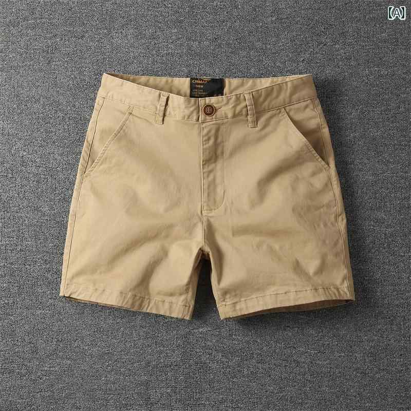 ショートパンツ メンズ 膝上 夏 綿 カジュアル スリム ストレート シンプル レジャー 普段使い ビーチ ポケット カーキ 黒 赤 おしゃれ