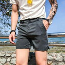 ショートパンツ メンズ 膝上 スラックス 夏 ストレート カジュアル スリム ビーチ 薄手 普段使い 柔らかい ボタン ジッパー 大きいサイズ 黒 グレー