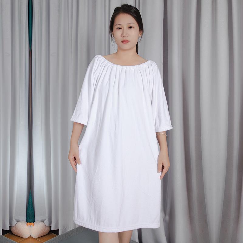 リラクゼーション ウェア 美容 バスローブ マッサージ 吸収性 エステ ワンピース シンプル オフショル レディース 柔らかい 白 グレー 青