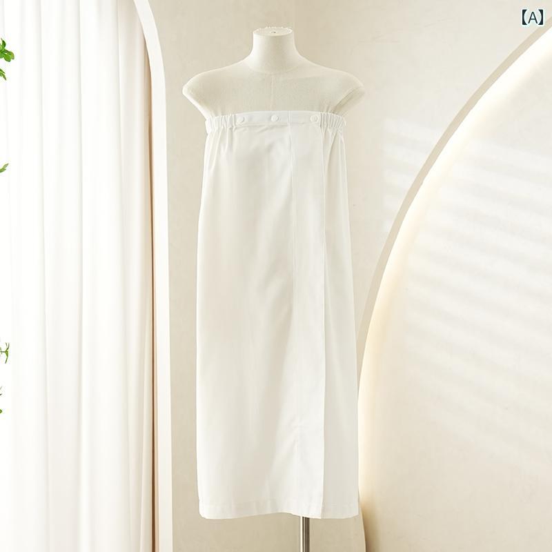 リラクゼーション ウェア 薄手 美容 綿 レディース マッサージ オフショル ゲスト ラップ タオル バスローブ 吸収 快適 柔らかい ボタン シンプル 白 青 グレー