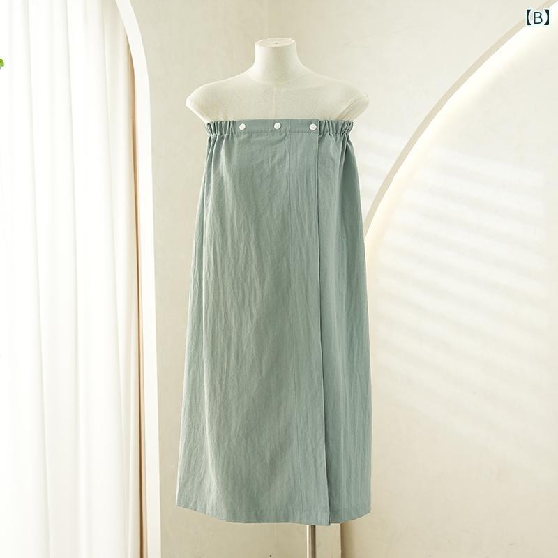 リラクゼーション ウェア 薄手 美容 綿 レディース マッサージ オフショル ゲスト ラップ タオル バスローブ 吸収 快適 柔らかい ボタン シンプル 白 青 グレー