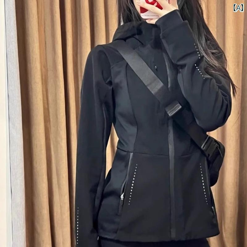 トップス レディース スポーティ 秋冬 ジャケット フード付き ジップアップ 長袖 指穴 ジッパーポケット 吸湿 速乾 通気性 スリム ジム ランニング カジュアル 大きいサイズ 白 黒 青