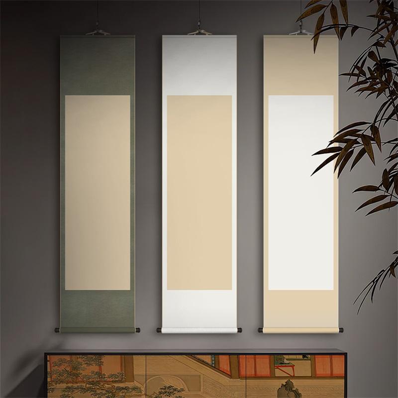 掛け軸 無地 画仙紙 白紙 書道 水墨 練習 展覧会 和室 インテリア 小さめ シンプル エレガント アンティーク調 白 緑 プレゼント