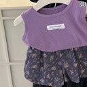 キュロットスカート キッズ 子供用 女の子 かわいい カジュアル ノースリーブ タンクトップ プリント 花柄 ショートパンツ 上下セット 薄手 韓国 プルオーバ...