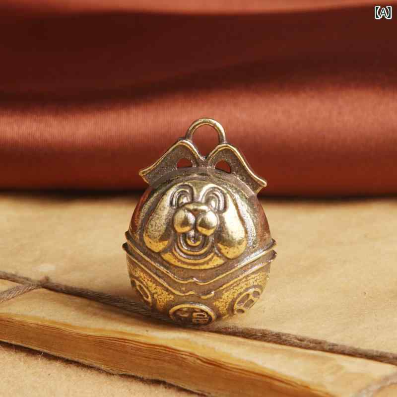 ペンダントトップのみ 中国風 アンティーク調 真鍮 十二支 縁起物 招福 鈴 吊り下げ パーツ チャーム キーホルダー 装飾 ハンドメイド DIY アクセサリー 個性的 犬