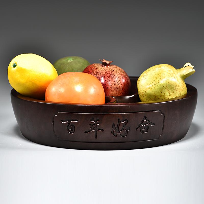 木製 トレイ フルーツ 黒檀 花梨 彫刻 チャイナ風 収納 リビング 無垢材 装飾品 イ...