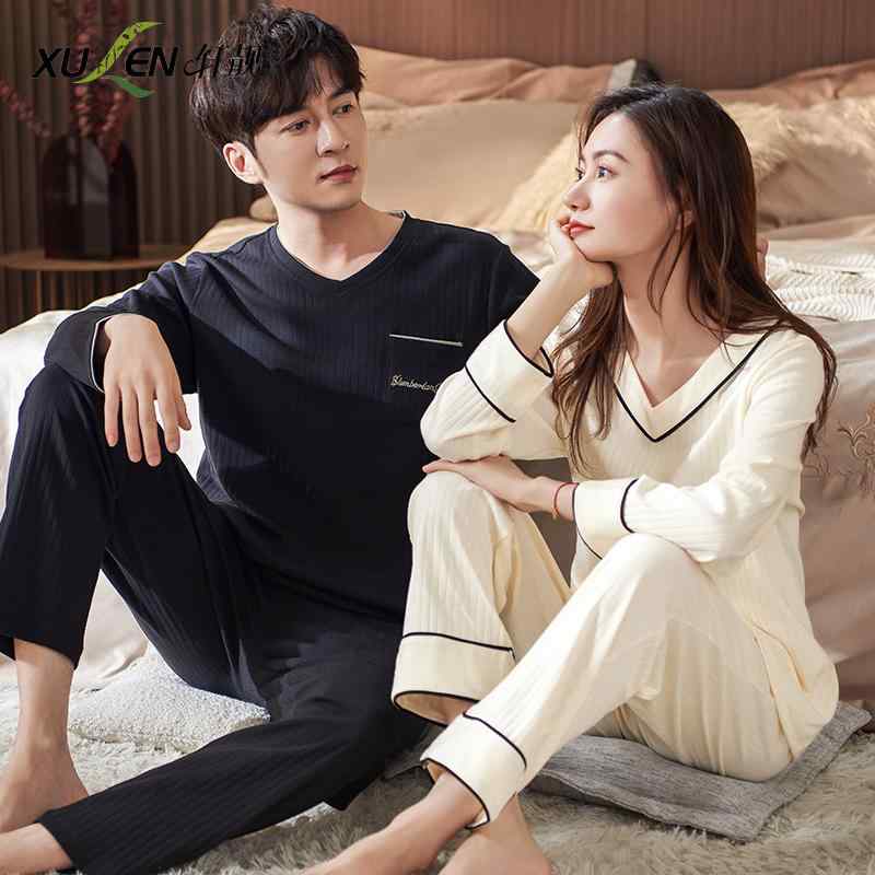 パジャマ レディース 春 長袖 セットアップ 柔らかい 韓国 カップル 綿 シンプル ルームウェア 大きい..