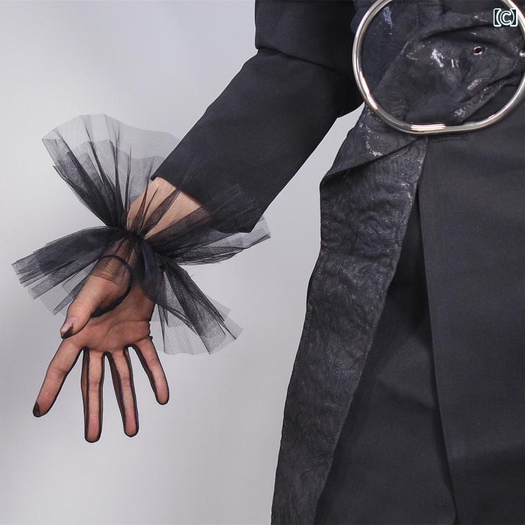 シースルー 手袋 メッシュ ショート チュール レトロ ドレス ウェディング スマホ対応 フリル エレガント 柔らかい シンプル アイボリー 黒 赤