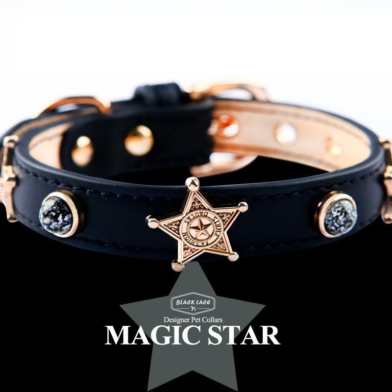 犬 首輪 おしゃれ 革 猫 ネック ペンダント リード アクセサリー 小物 チャーム ペット 装飾 星 調節可能 お出かけ 黒 紫 赤