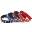 犬 首輪 おしゃれ ペット パンク ワイルド PU リベット トゲトゲ ベルト ピン バックル 柔らかい 太 散歩 レジャー 茶 青 黒