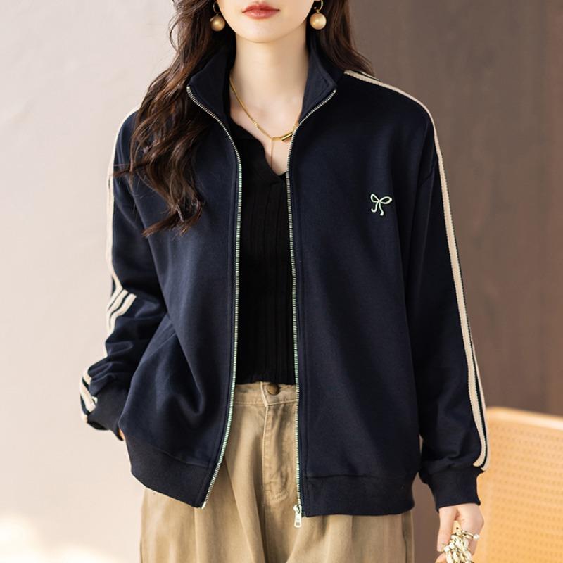 トップス レディース スポーティ 春秋 大きいサイズ おしゃれ 長袖 スタンドカラー ポケット ジップアップ ゆったり 柔らかい 通気性 スウェット ジャージ ...