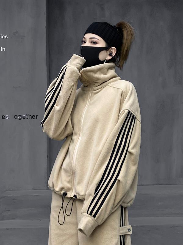 トップス レディース スポーティ 春秋 おしゃれ 長袖 スタンドカラー ジップアップ ゆったり 柔らかい 通気性 ルーズ スウェット ジャージ ジャケット 羽織...