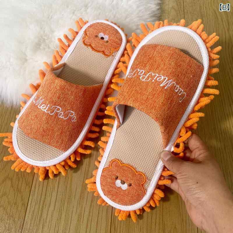 モップ付き スリッパ 室内 静か 取り外し可能 洗える キッチン 床 掃除 夏 吸水性 通気性 レディース ピンク オレンジ ベージュ