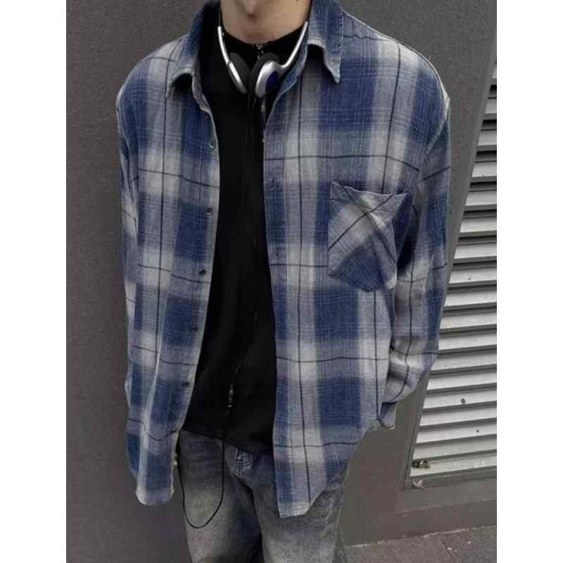 グラデーション シャツ アメリカン チェック 柄 メンズ レディース ゆったり 大きいサイズ カップル 秋 長袖 カジュアル 普段使い おし..