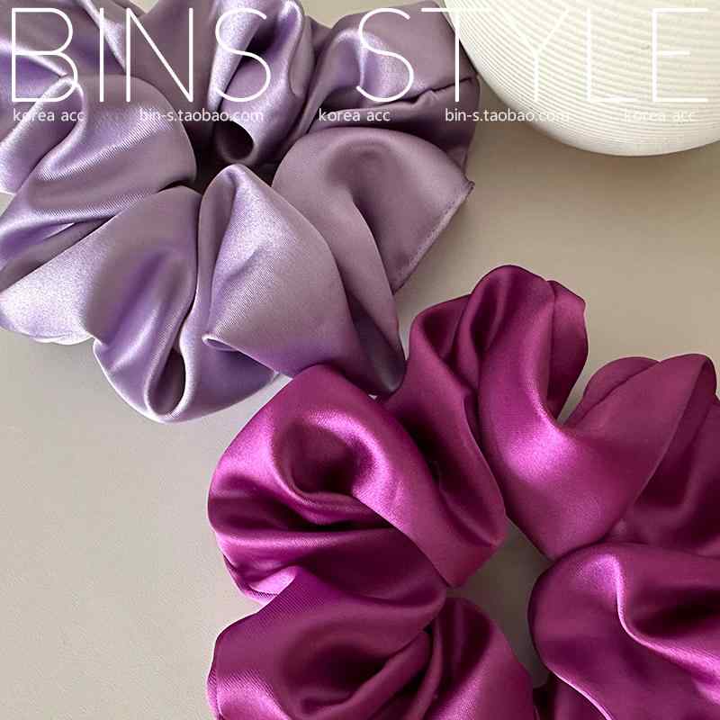シュシュ 大きめ 韓国 レトロ サテン ボリューム 紫 レディース シンプル カジュアル おしゃれ 普段使い ヘアアクセサリー おでかけ パーティー