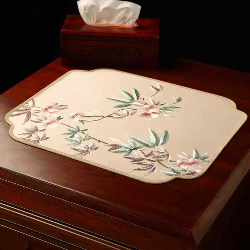 テーブルマット おしゃれ 四角 円形 チャイナ風 刺繍 クロス 花瓶 コップ置き 耐熱機能 家庭用 ベッドサイド キャビネット 装飾 布 花柄