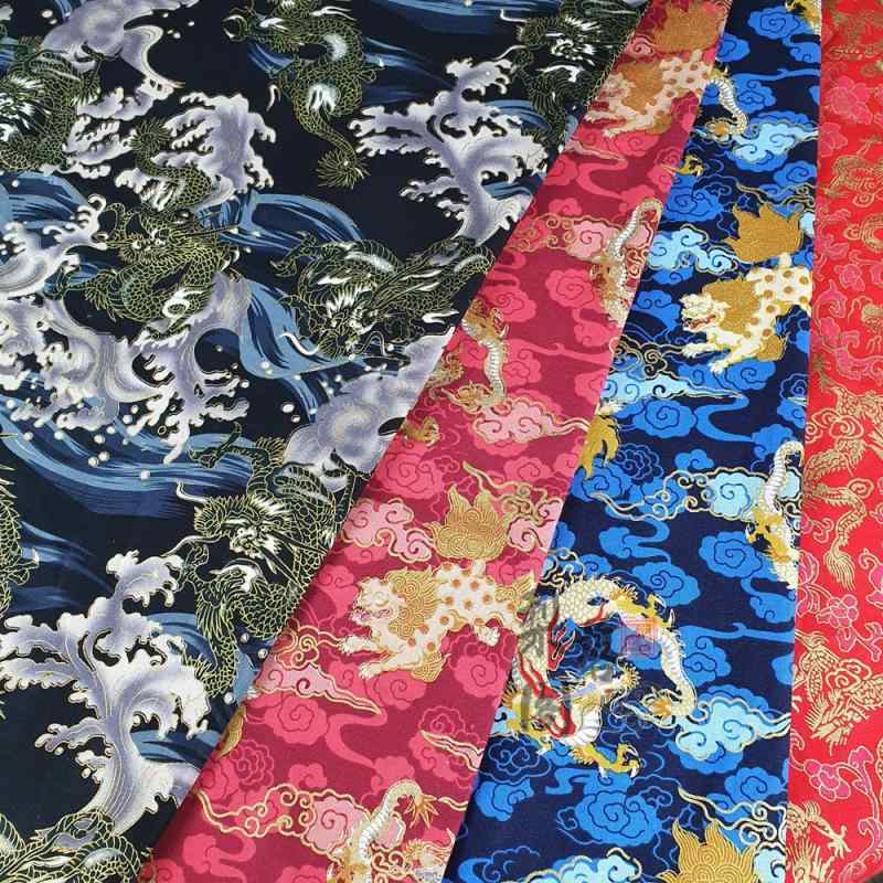 Fabric, Dragon, Cotton, Chinese Style Print, Linen, Hanbok, Clothing, Cushion, Bag, Handmade, Soft, Cloud, Glossy, Red, Blue, Black, Traditional, Luxurious, Celebration
