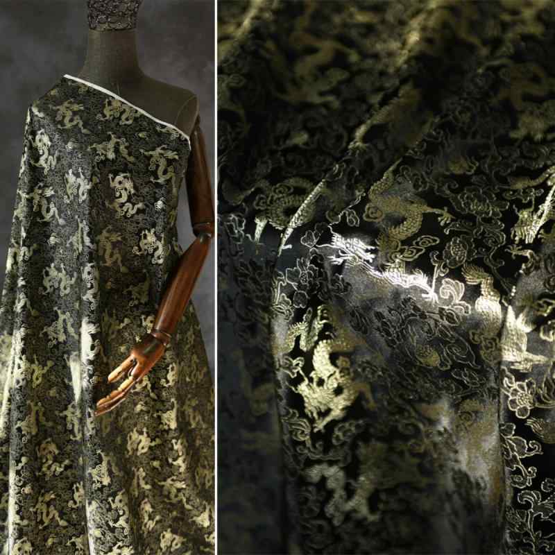 Other - 生地 龍 ゴールド 高密度 ジャカード 錦織 チャイナ風 ベスト ジャケット 衣装 漢服 柔らかい 豪華 華やか 手作り カバー クッション 光沢 黒 オレンジ 花