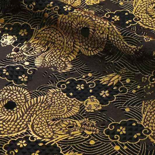 生地 龍 小さめ ダーク 豪華 光沢 織 ゴールド 刺繍 錦 黒地 雲 波 柔らかい 家具 カバー 装飾 クッション 韓国 チャイナ風 コスプレ 手作り