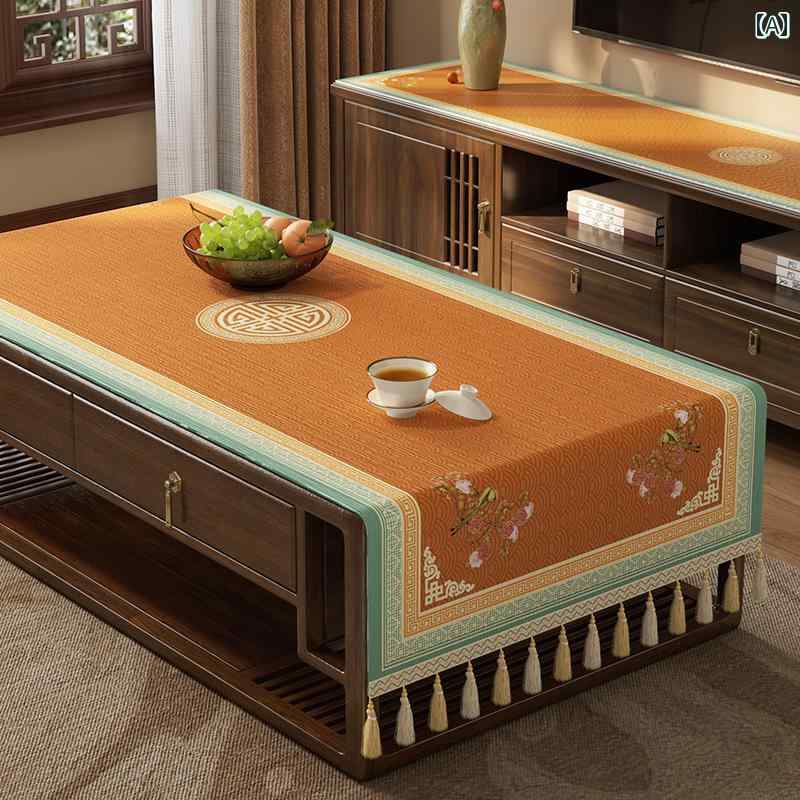 テーブルクロス 小さめ スクエア タッセル付き 中国風 軽量 リビング サイドボード キャビネット 防塵カバー シンプル 上品 シェニール おしゃれ